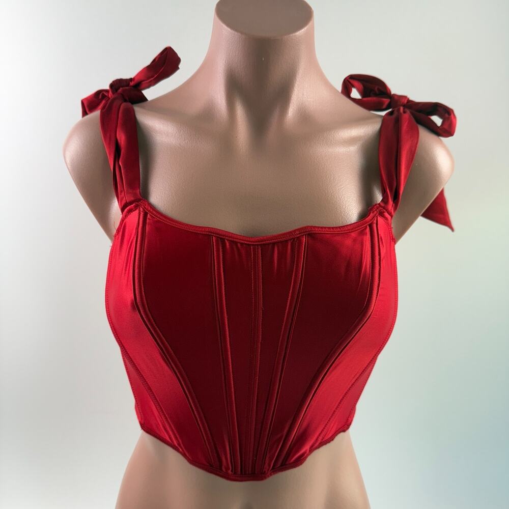 Victoria's Secret Dream Angels Satin w/ Bow & Boned Corset Top Red XL NWT